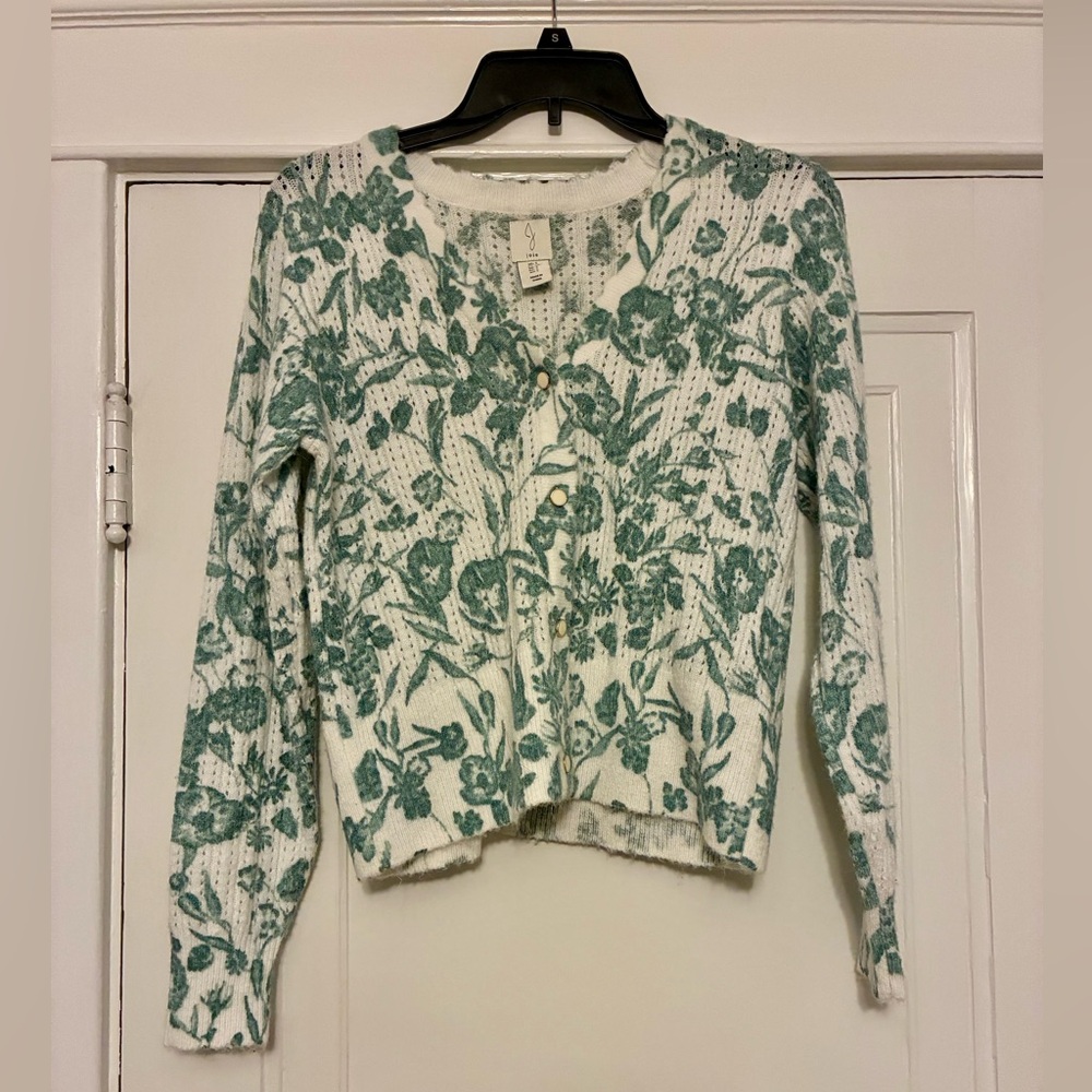 Joie Green and White Floral Cardigan